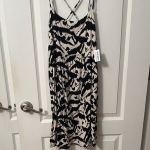 Mango Black and Cream Midi Dress